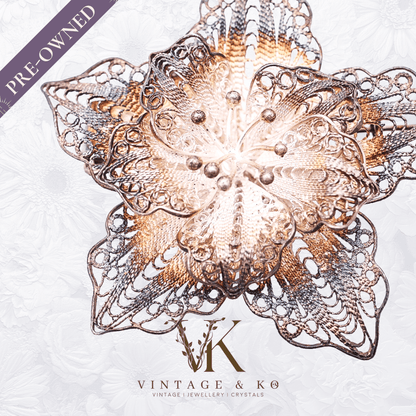 Unique Filigree Star Vintage Brooch Stamped 925 Sterling Silver