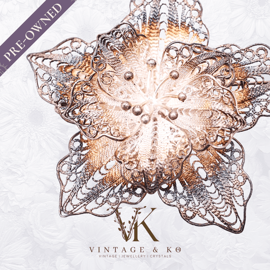 Unique Filigree Star Vintage Brooch Stamped 925 Sterling Silver