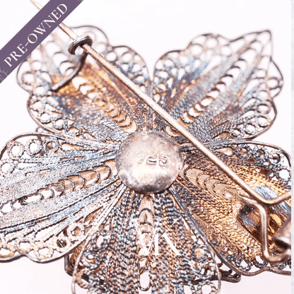 Unique Filigree Star Vintage Brooch Stamped 925 Sterling Silver