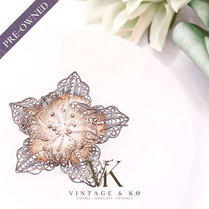 Unique Filigree Star Vintage Brooch Stamped 925 Sterling Silver
