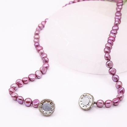 Unique Pearl Necklace Purple/Pink With Magnetic Clasp