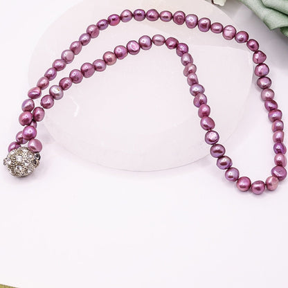 Unique Pearl Necklace Purple/Pink With Magnetic Clasp