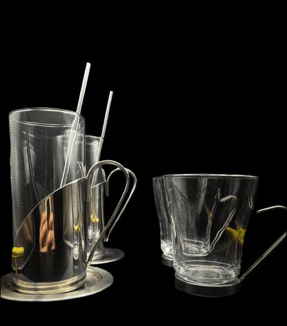 UV Reactive Set of 2 Cappuccino Glassed & 2 Stainless Steel Tall Coffee Cups