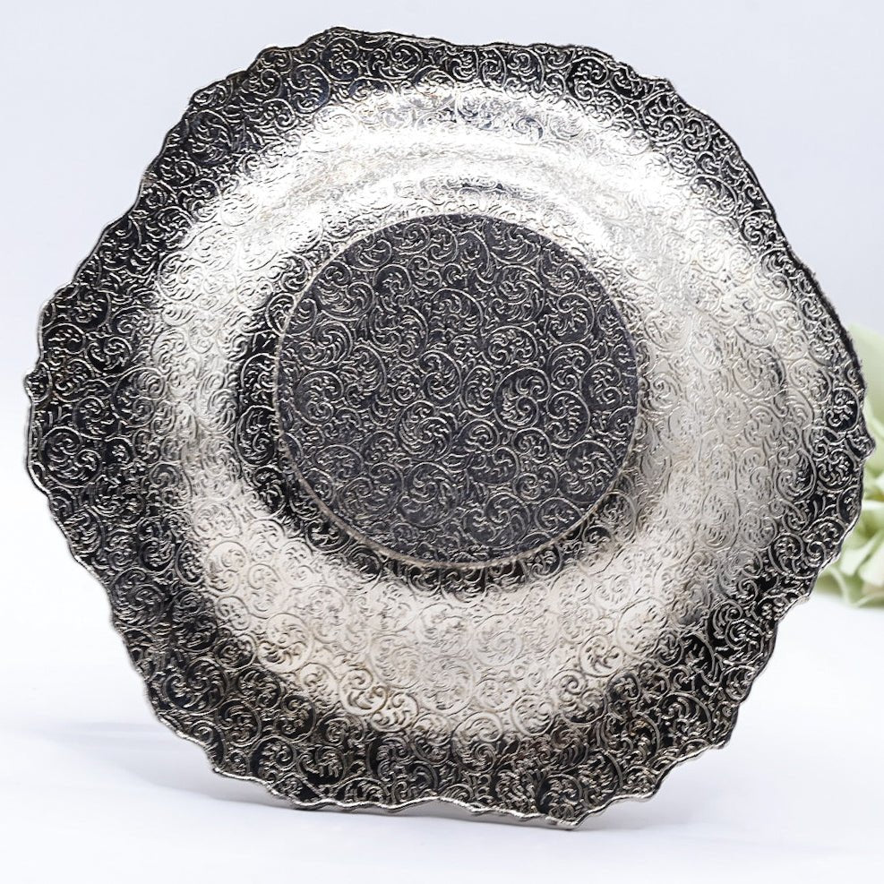 UV Reactive Vintage Polished Raimond Japan Silver Plated Espresso Cup & Saucer Set of 2