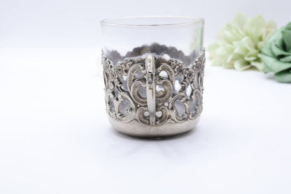 UV Reactive Vintage Polished Raimond Japan Silver Plated Espresso Cup & Saucer Set of 2