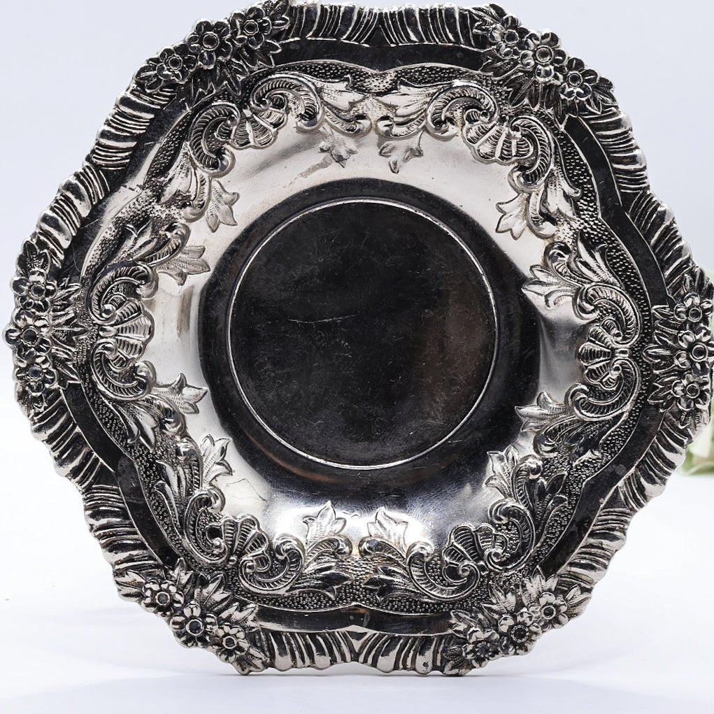 UV Reactive Vintage Polished Raimond Japan Silver Plated Espresso Cup & Saucer Set of 2