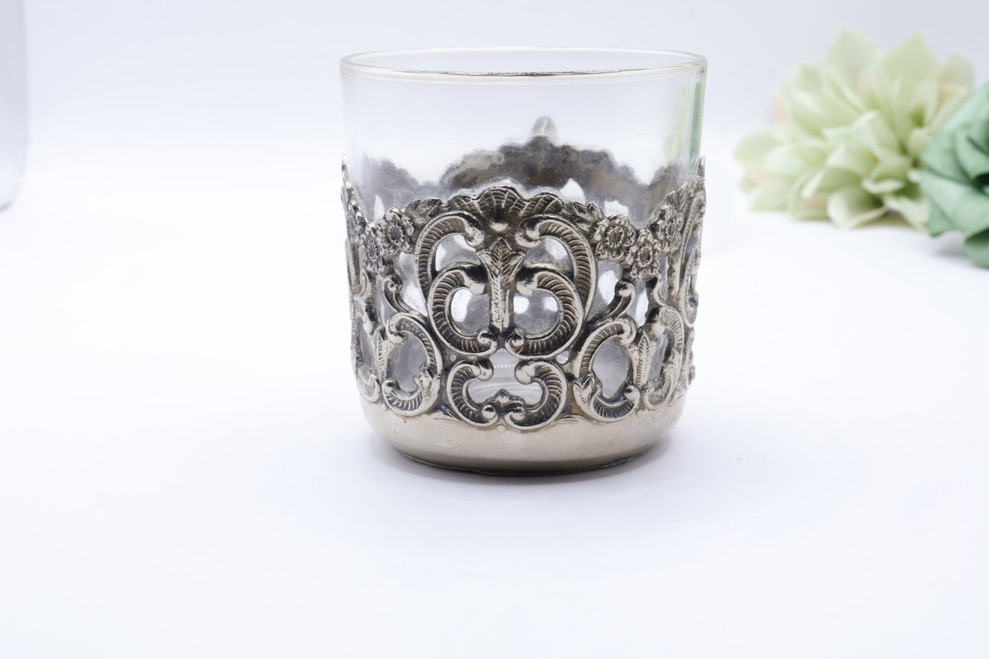 UV Reactive Vintage Polished Raimond Japan Silver Plated Espresso Cup & Saucer Set of 2