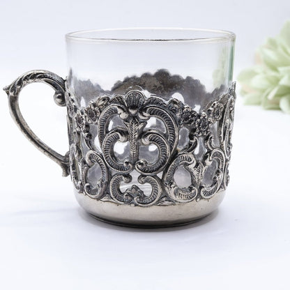 UV Reactive Vintage Polished Raimond Japan Silver Plated Espresso Cup & Saucer Set of 2