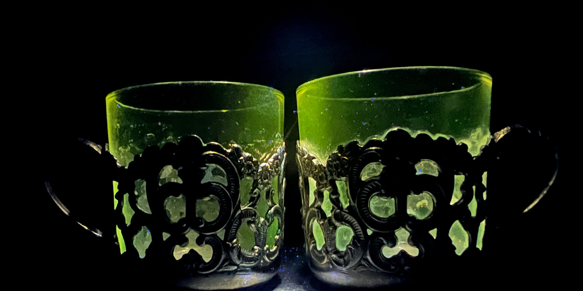 UV Reactive Vintage Polished Raimond Japan Silver Plated Espresso Cup & Saucer Set of 2