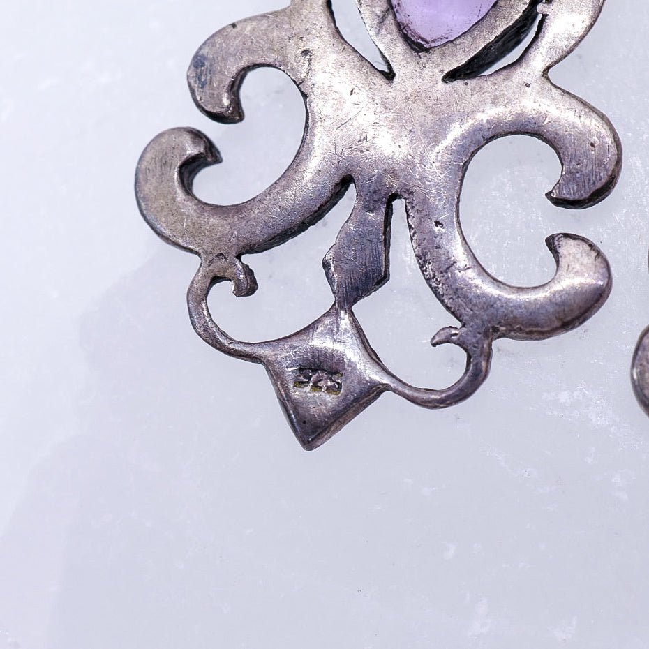 Vintage 925 Victorian Revival Marcasite & Heart Drop Earrings