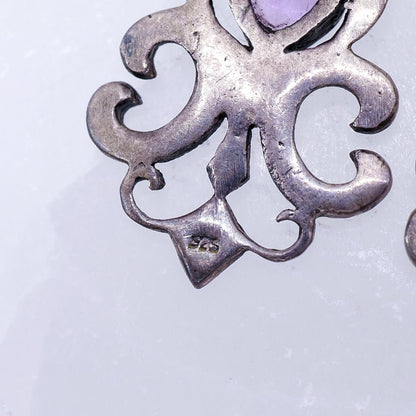 Vintage 925 Victorian Revival Marcasite & Heart Drop Earrings