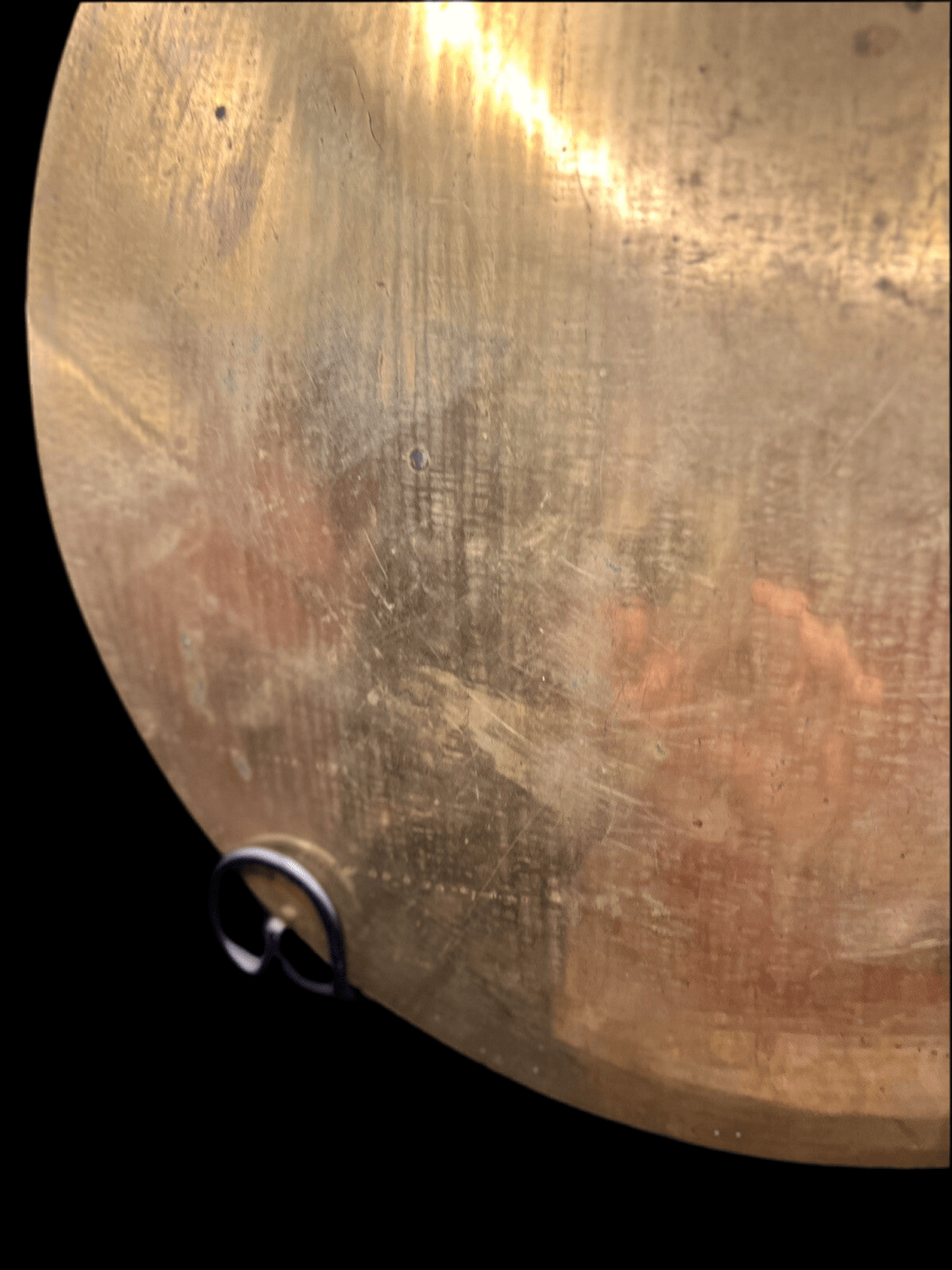 Vintage Asian Brass Tray – 38cm Raised Rim with Hand - Etched Motif & Timeworn Patina