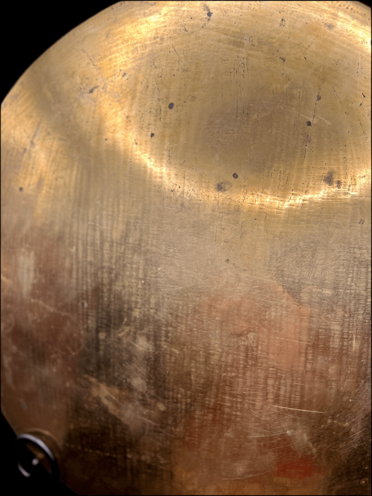 Vintage Asian Brass Tray – 38cm Raised Rim with Hand - Etched Motif & Timeworn Patina