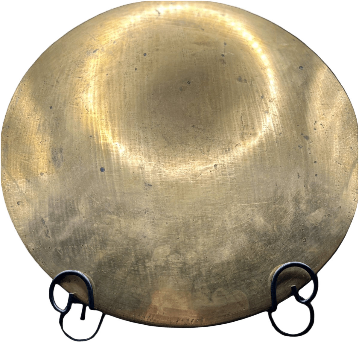 Vintage Asian Brass Tray – 38cm Raised Rim with Hand - Etched Motif & Timeworn Patina