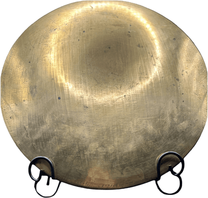 Vintage Asian Brass Tray – 38cm Raised Rim with Hand - Etched Motif & Timeworn Patina