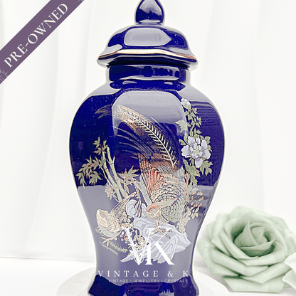 Vintage Cobalt Blue Hand - Painted Chinese Ginger Jar