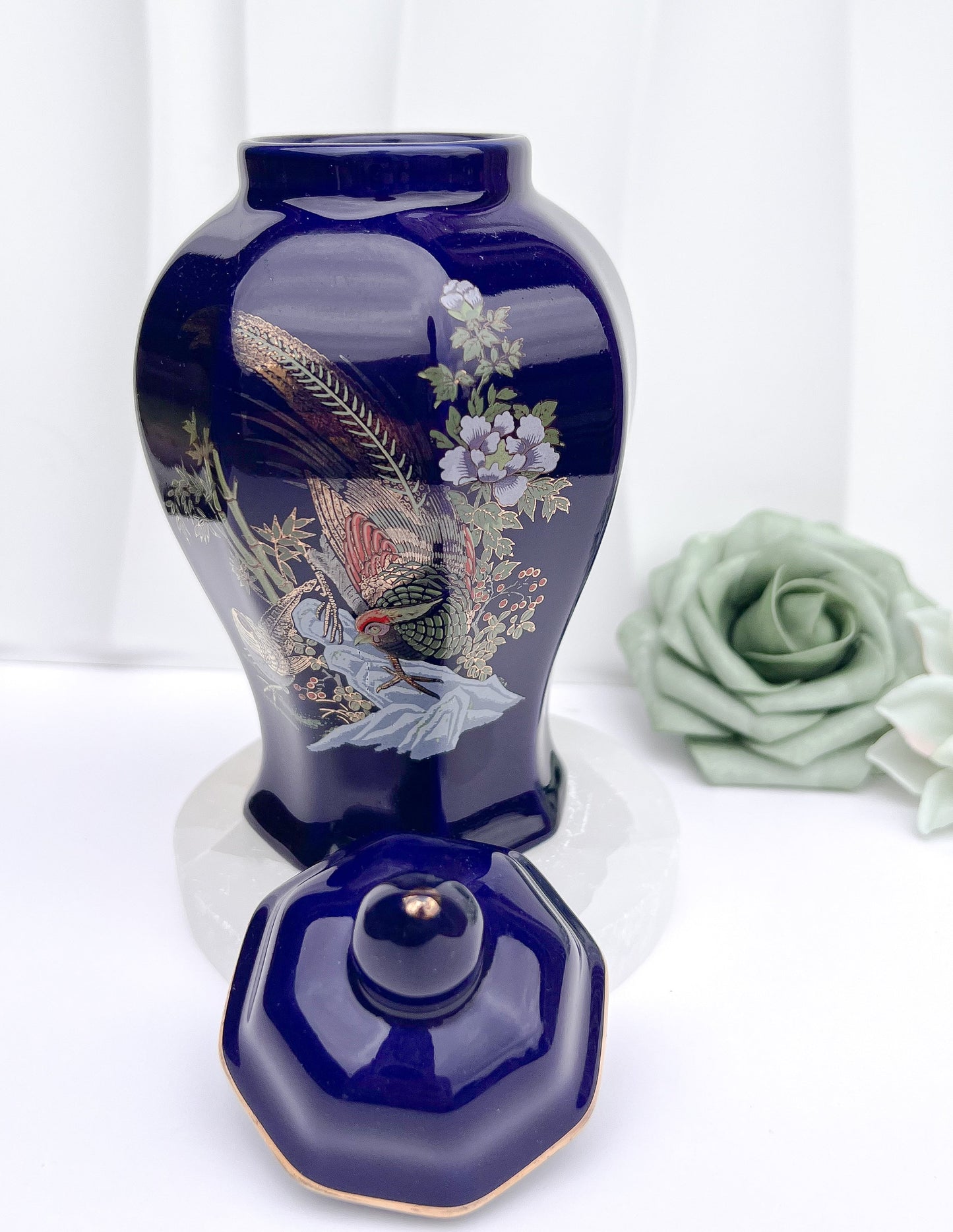 Vintage Cobalt Blue Hand - Painted Chinese Ginger Jar