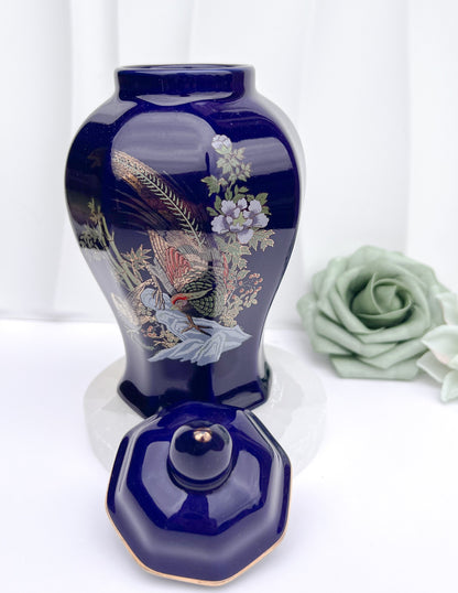 Vintage Cobalt Blue Hand - Painted Chinese Ginger Jar