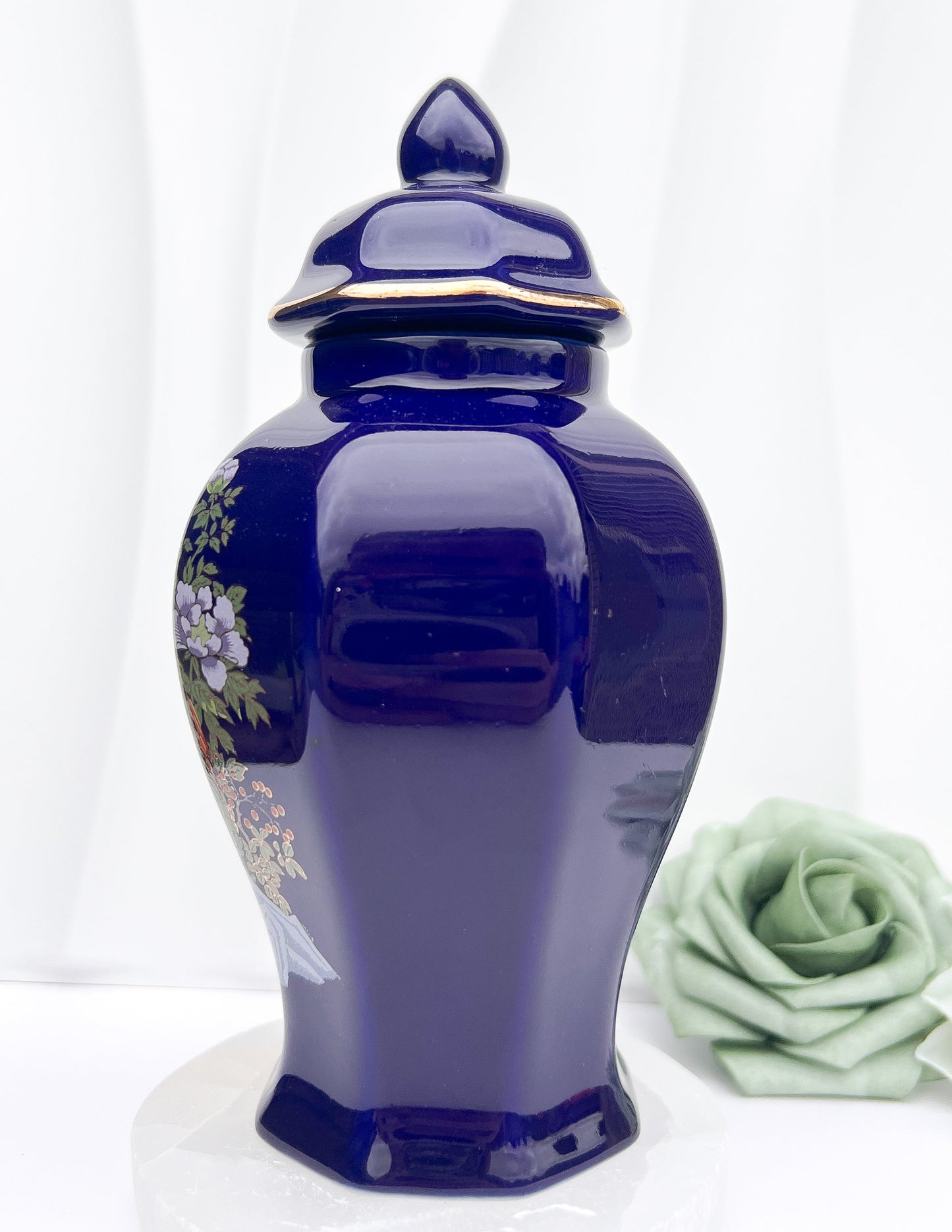 Vintage Cobalt Blue Hand - Painted Chinese Ginger Jar