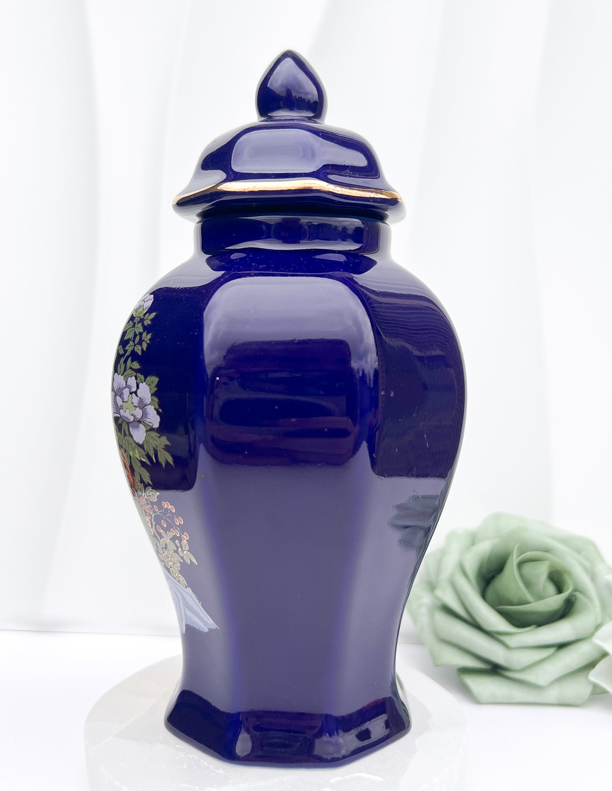 Vintage Cobalt Blue Hand - Painted Chinese Ginger Jar