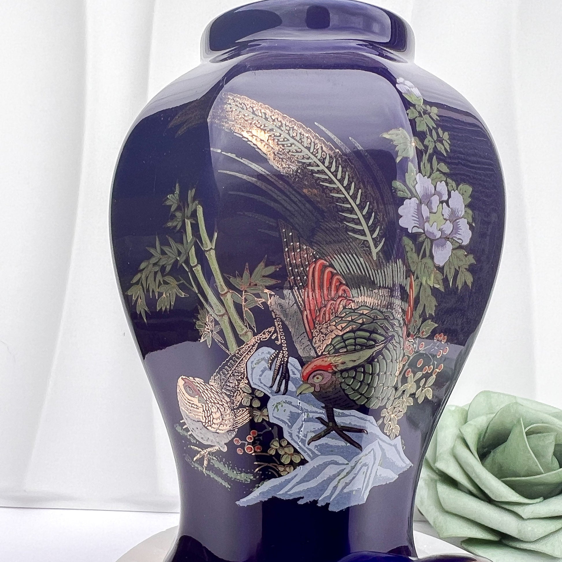 Vintage Cobalt Blue Hand - Painted Chinese Ginger Jar