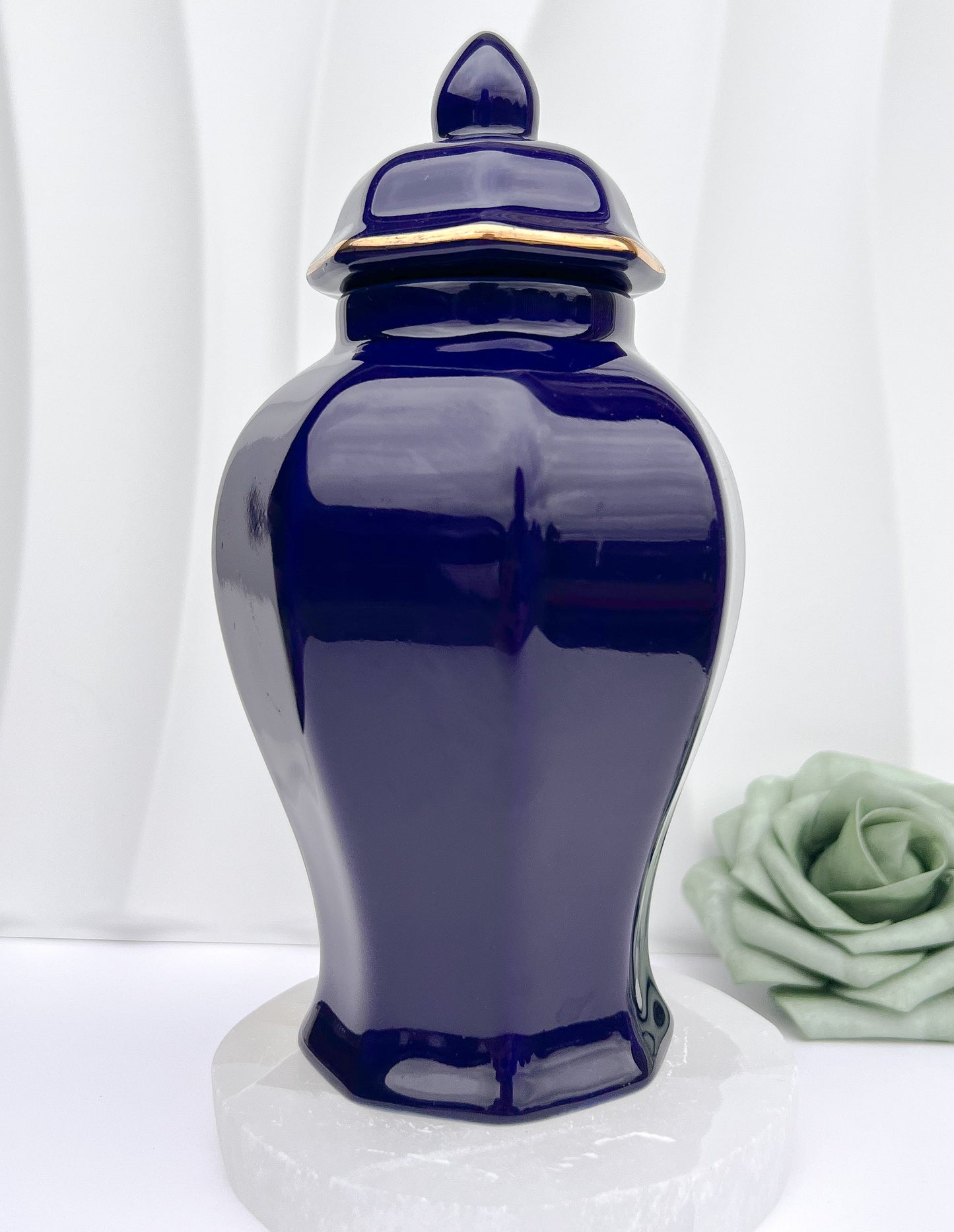 Vintage Cobalt Blue Hand - Painted Chinese Ginger Jar