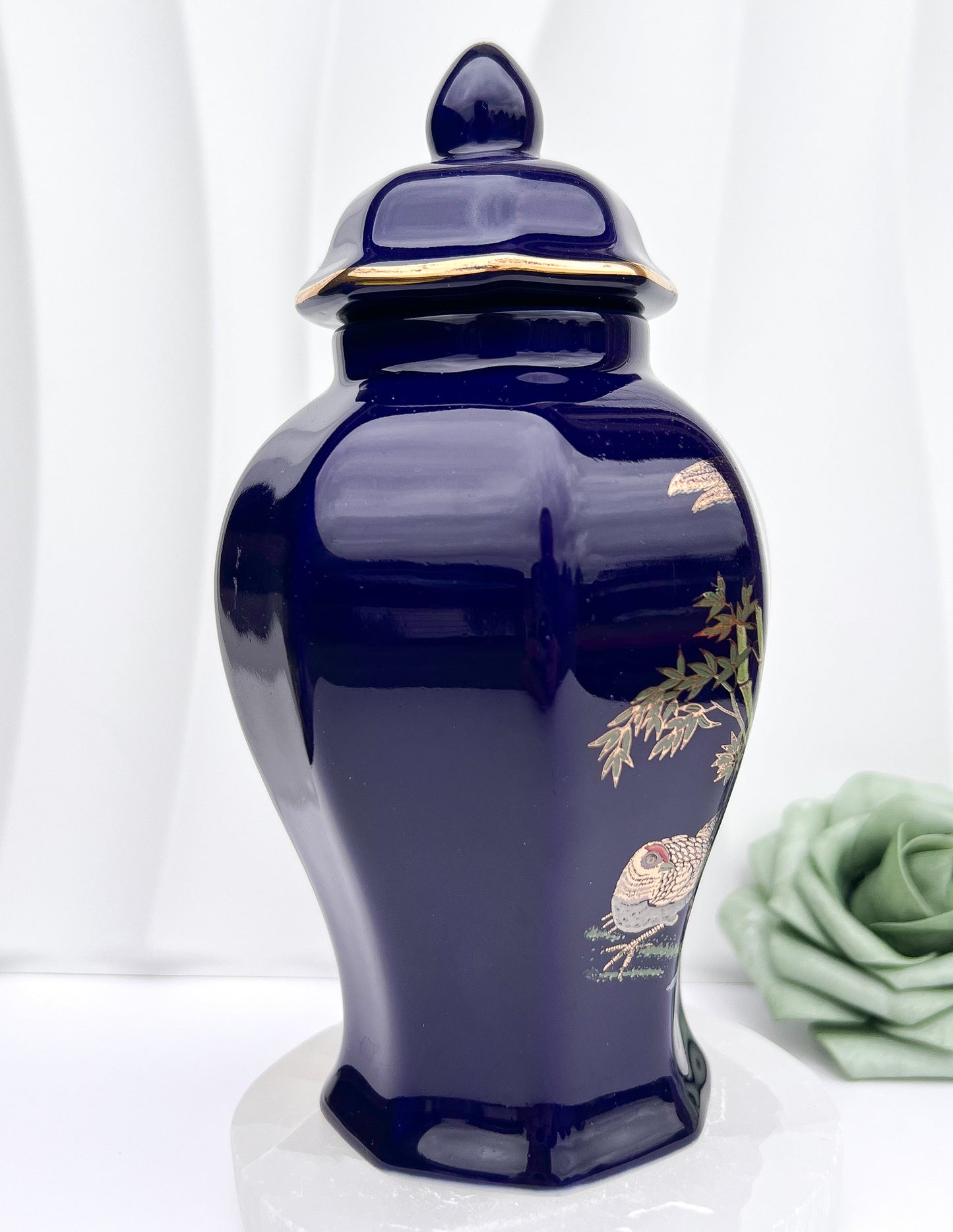Vintage Cobalt Blue Hand - Painted Chinese Ginger Jar