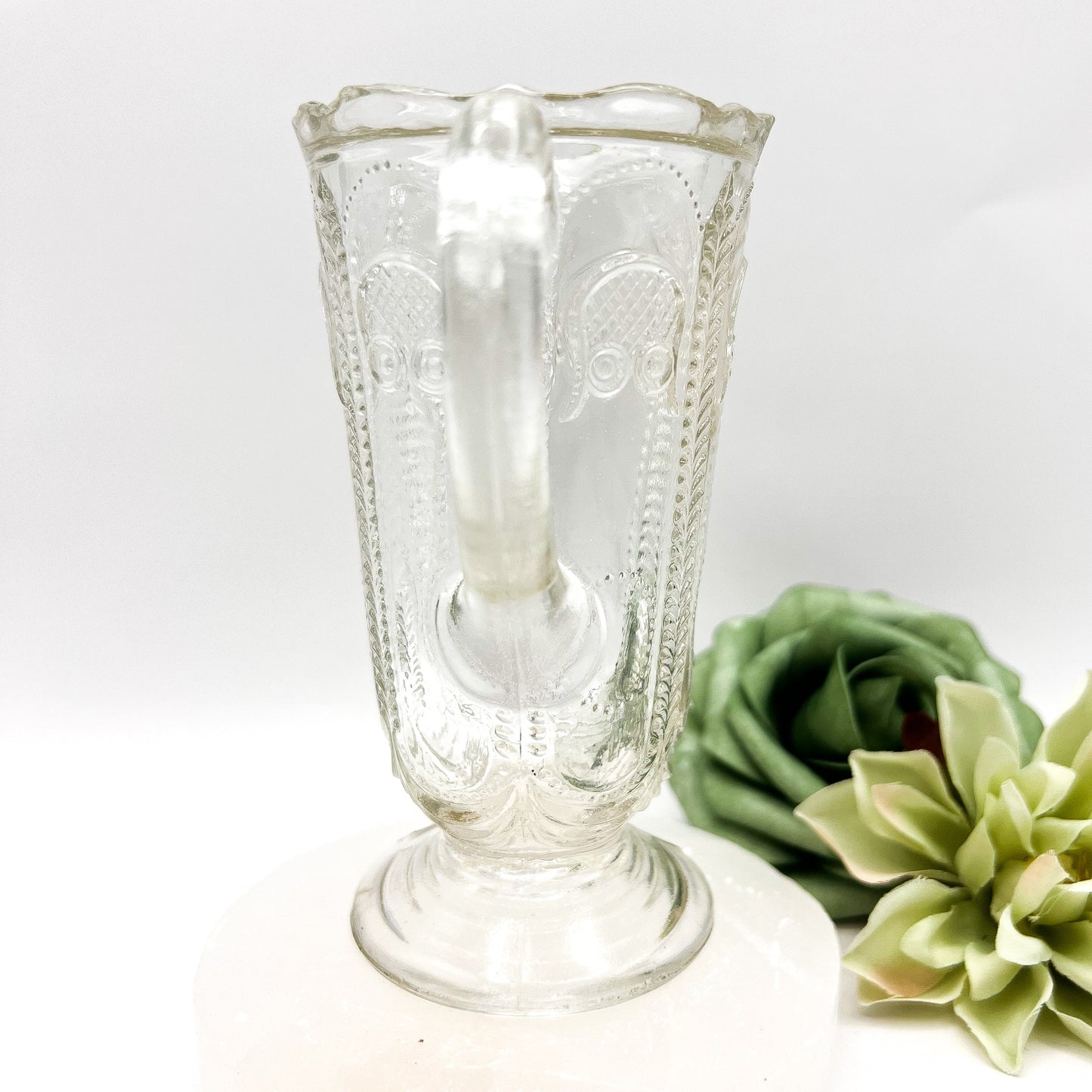 Vintage Depression Glass Owl & Feather Jug - No Lid