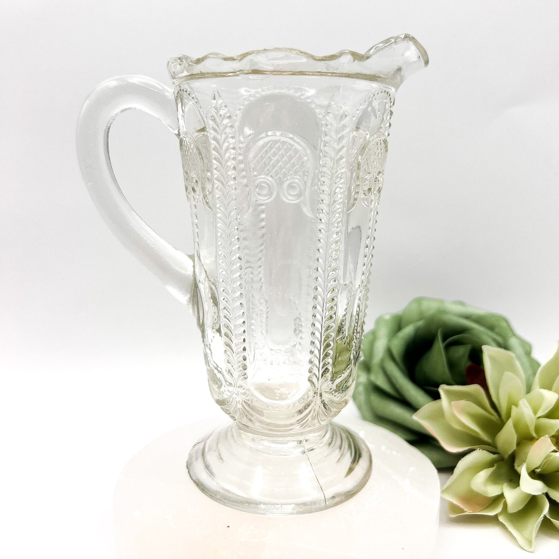 Vintage Depression Glass Owl & Feather Jug - No Lid