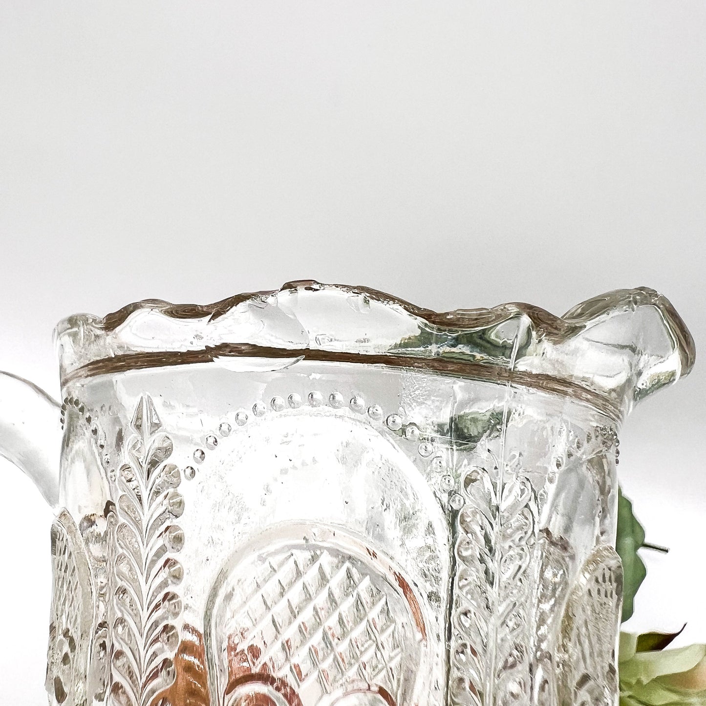 Vintage Depression Glass Owl & Feather Jug - No Lid