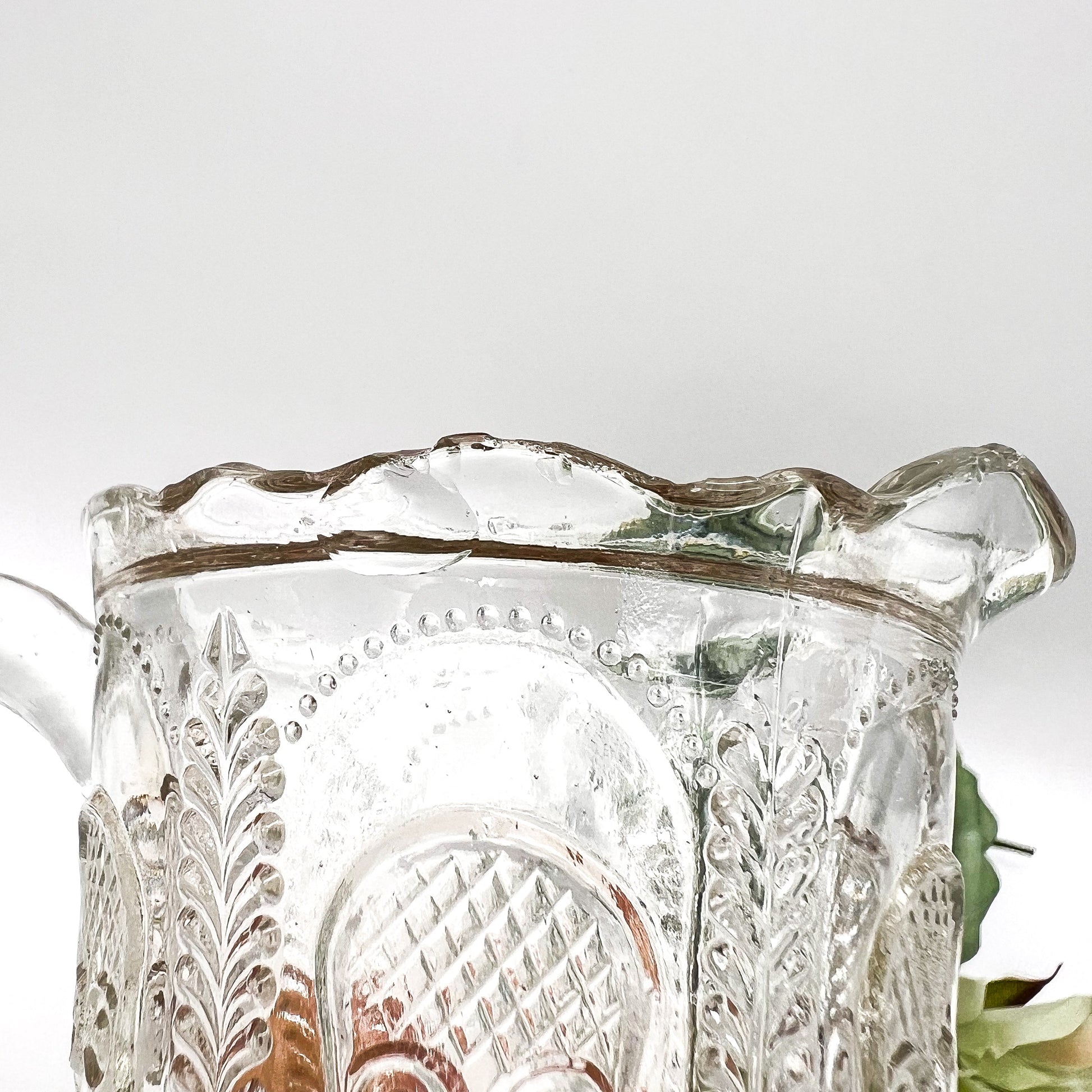 Vintage Depression Glass Owl & Feather Jug - No Lid