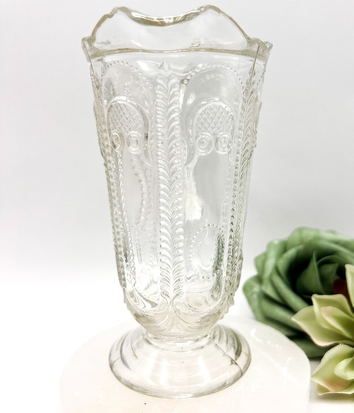 Vintage Depression Glass Owl & Feather Jug - No Lid