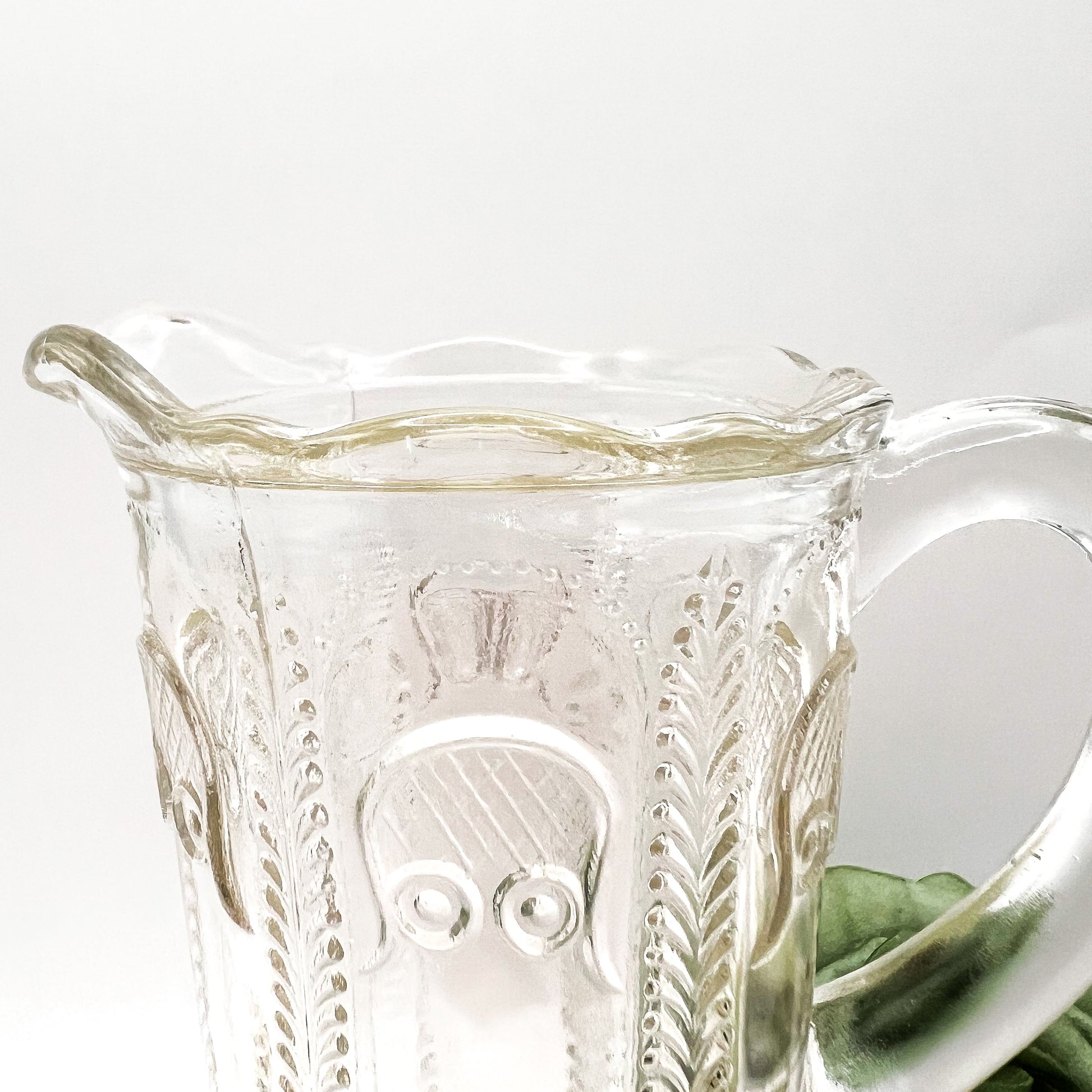 Vintage Depression Glass Owl & Feather Jug - No Lid