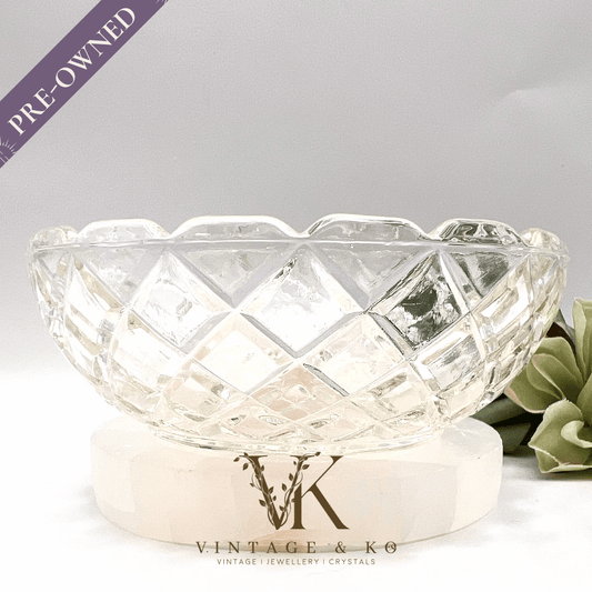 Vintage Diamond Cut Glass Trinket Bowl