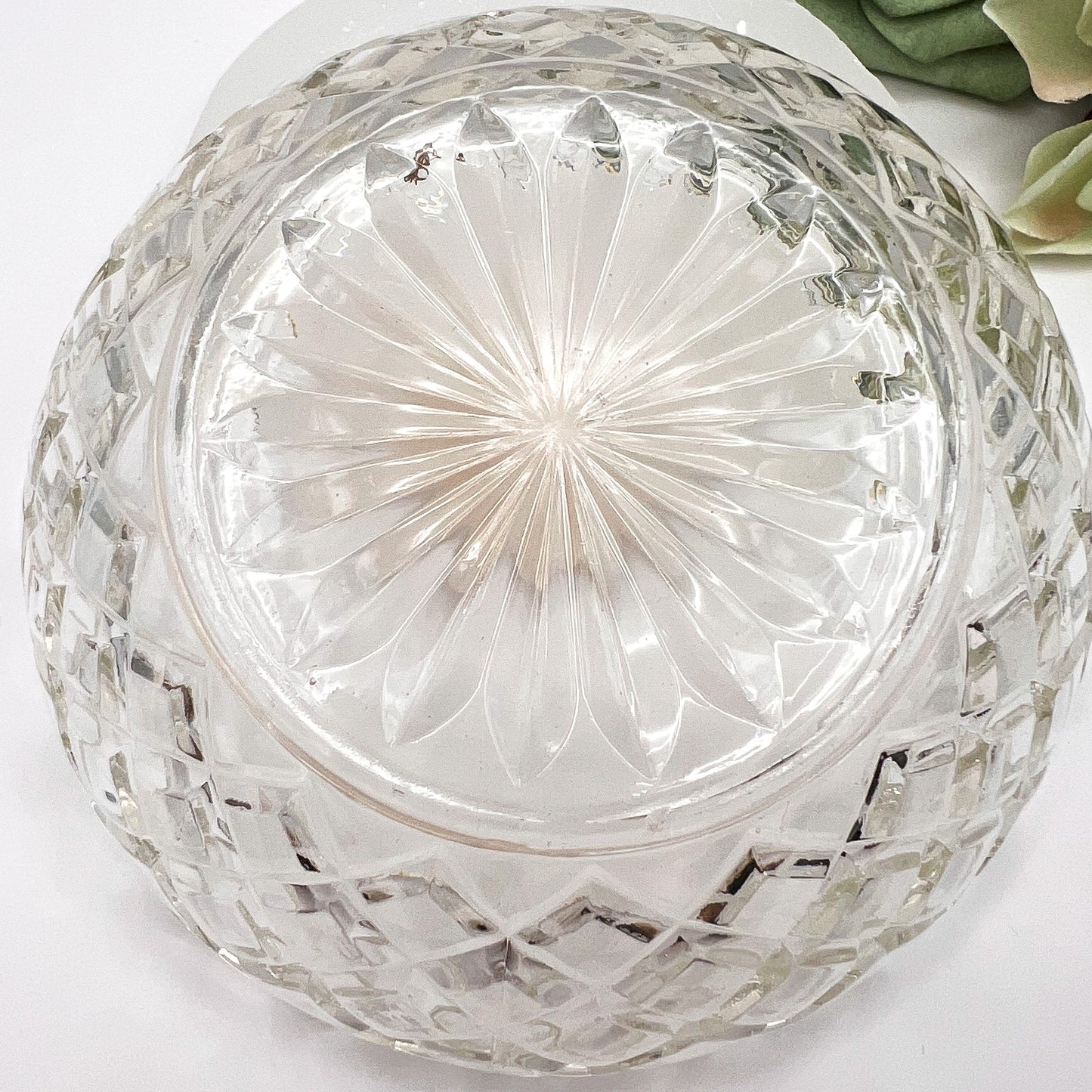 Vintage Diamond Cut Glass Trinket Bowl