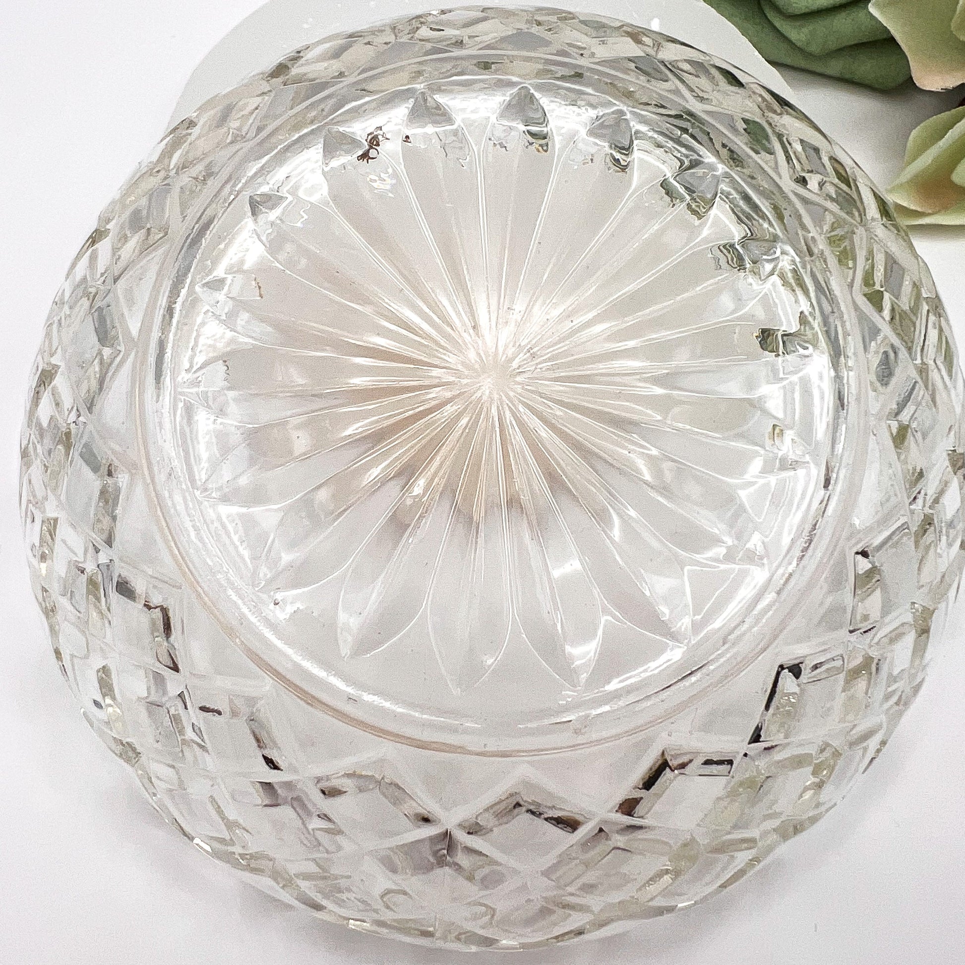 Vintage Diamond Cut Glass Trinket Bowl