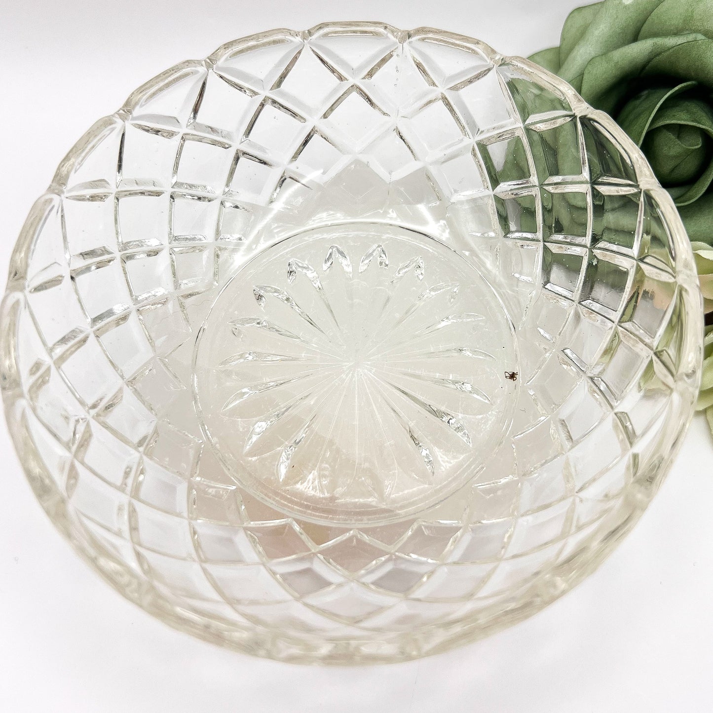 Vintage Diamond Cut Glass Trinket Bowl