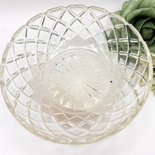Vintage Diamond Cut Glass Trinket Bowl