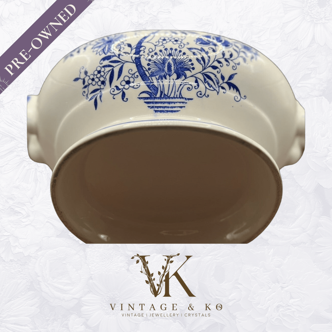 Vintage Floral Tureen Japanese Yanodento Glazed Blue & White with Large Ladle