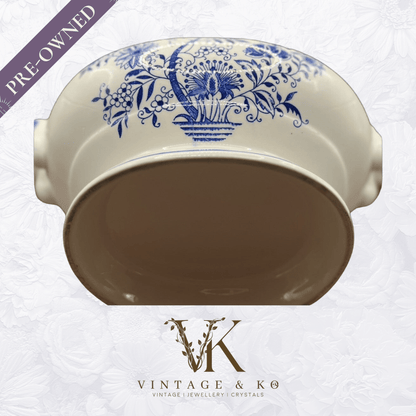 Vintage Floral Tureen Japanese Yanodento Glazed Blue & White with Large Ladle