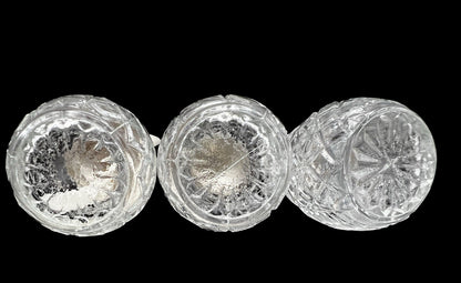 Vintage Glass Condiment Set Salt Pepper Sugar in Metal Caddy Stand Hong Kong