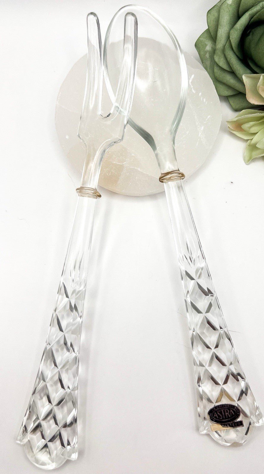 Vintage Glass Serving Utensils - Fork And Spoon Salad | Astra Czechoslovakia