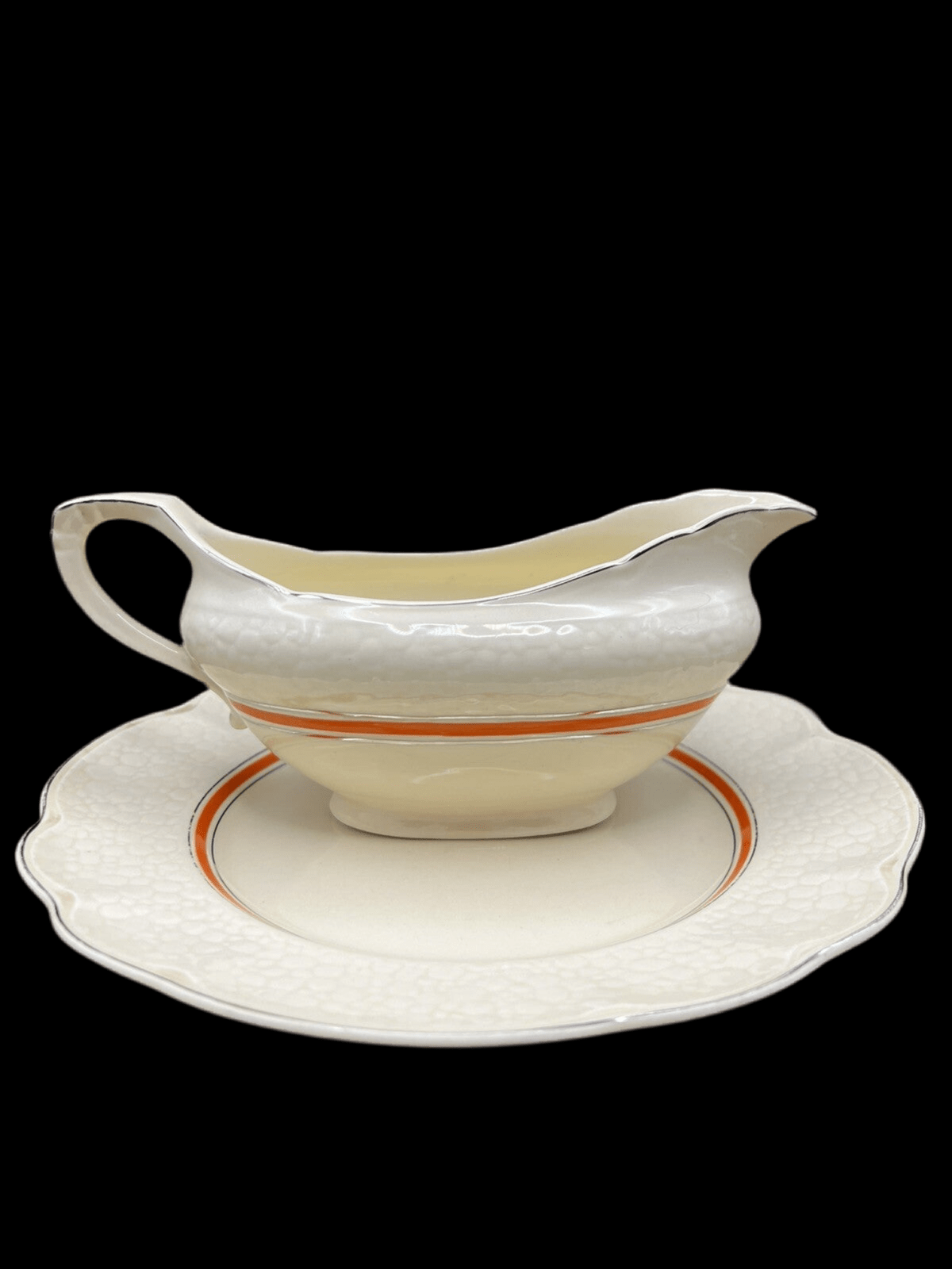 Vintage J.&G. Meakin Retro Gravy Boat Set with Plate - Sunshine REGº 56/073