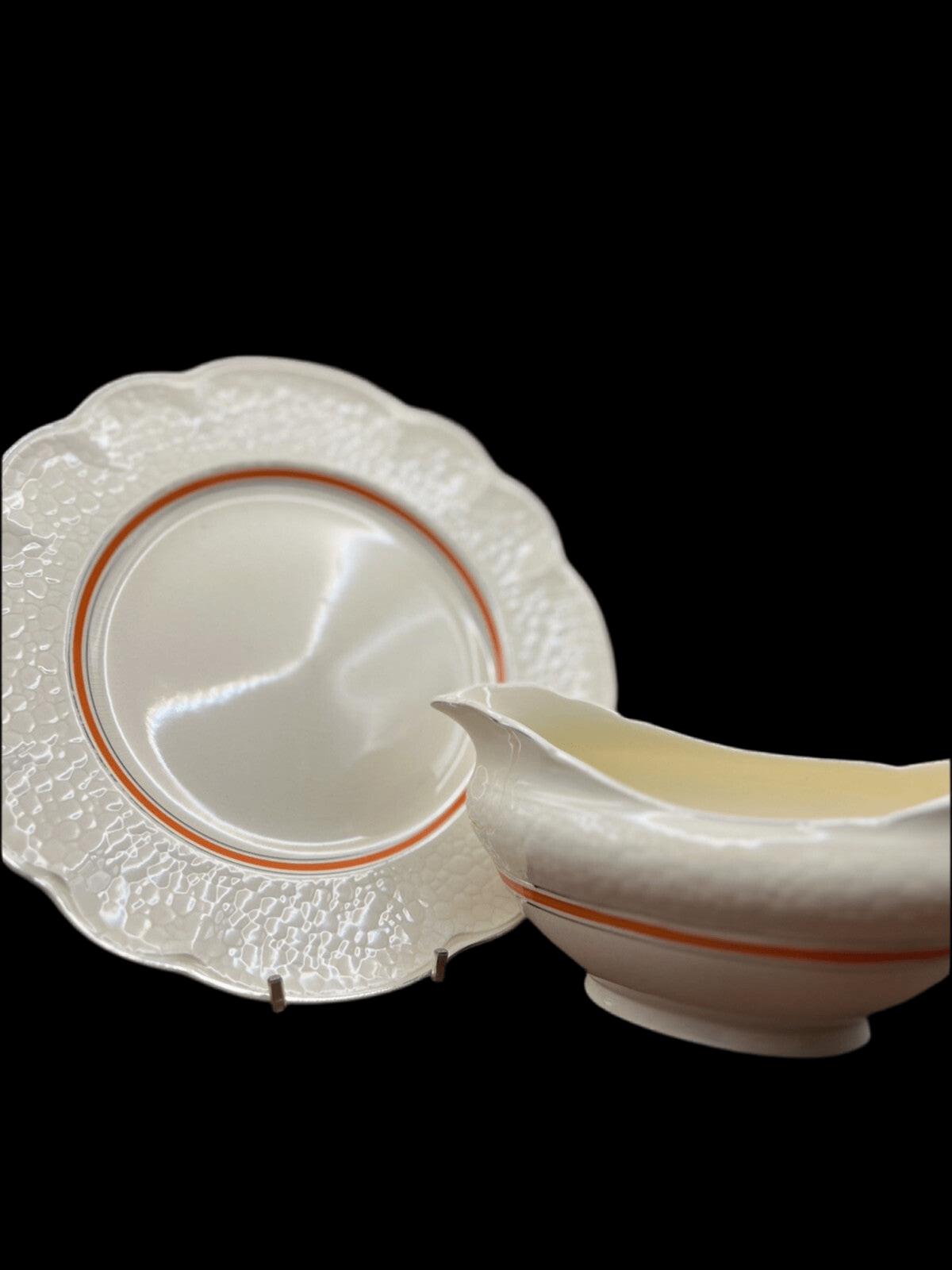 Vintage J.&G. Meakin Retro Gravy Boat Set with Plate - Sunshine REGº 56/073