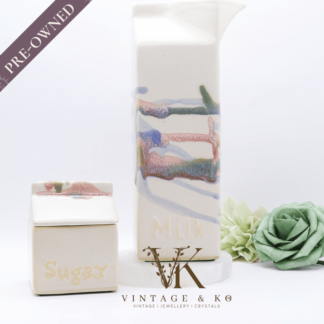 Vintage Milk and Sugar Ceramic Set with Abstract Glaze