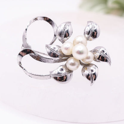Vintage Pearl Brooch with 800 Silver Pinwheel Setting