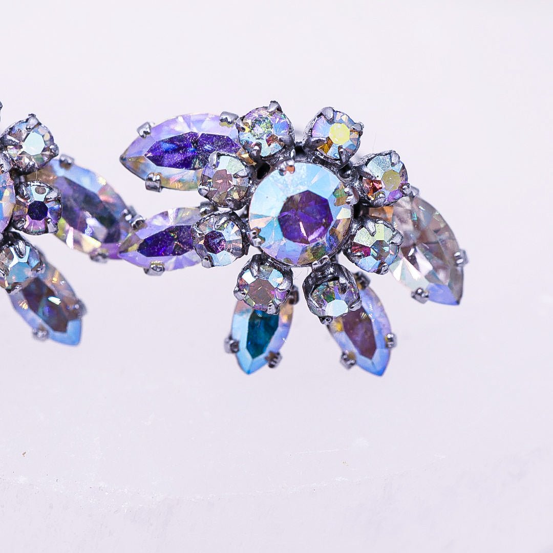 Vintage Purple & Blue Rhinestone Clip - On Earrings