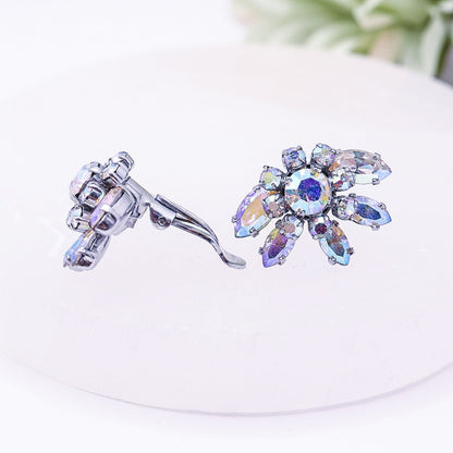 Vintage Purple & Blue Rhinestone Clip - On Earrings