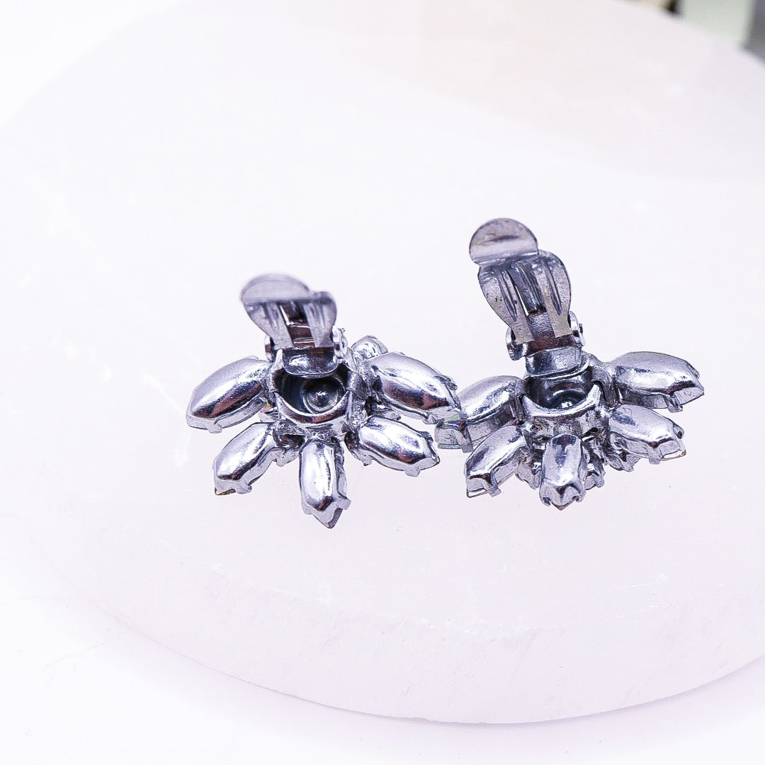 Vintage Purple & Blue Rhinestone Clip - On Earrings