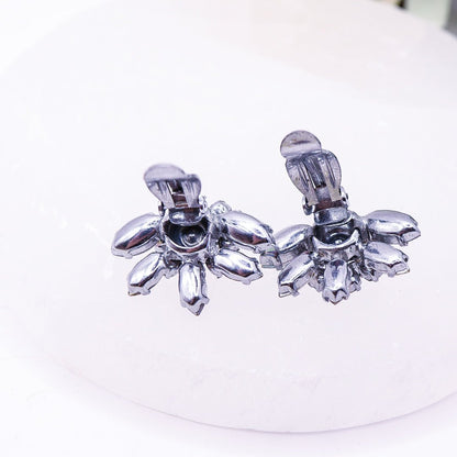 Vintage Purple & Blue Rhinestone Clip - On Earrings